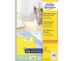 Papir, Fotopapir & Etiketter - Avery Minietiketter , Jam Free™-garanti, 45,7 x 25,4 mm, Alle skrivertyper - L7654-100