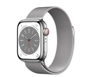 Smartklokke, Smartwatch & Sportsklokke - Apple Watch Series 8 GPS + Cellular 41mm Silver Stainless Steel Case with Silver Milanese Loop - MNJ83DH/A