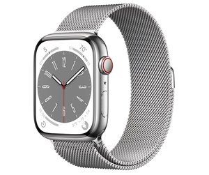 Smartklokke, Smartwatch & Sportsklokke - Apple Watch Series 8 GPS + Cellular 45mm Silver Stainless Steel Case with Silver Milanese Loop - MNKJ3DH/A