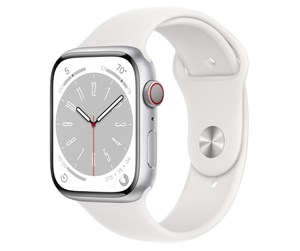 Smartklokke, Smartwatch & Sportsklokke - Apple Watch Series 8 GPS + Cellular 45mm Silver Aluminium Case with White Sport Band - MP4J3DH/A