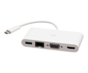 Dokkingstasjon - C2G USB C to HDMI VGA USB A & RJ45 Adapter - 4K 30Hz - White - docking station - USB-C / Thunderbolt 3 - VGA HDMI - GigE - C2G29829