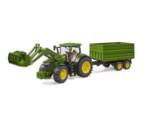 Leketøysbil - Bruder John Deere 7R 350 with frontloader and tandemaxle tipping trailer - BR3155