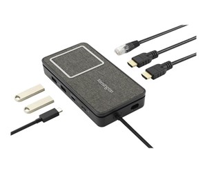 Dokkingstasjon - Kensington SD1700P USB-C dobbel 4K bærbar mobil dokkingstasjon med Qi-lading – 100 W Power Pass-Through - K32800WW