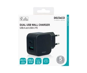 Mobil - Adaptere og ladere - Deltaco USBC-AC148 power adapter - USB 24 pin USB-C - 20 Watt - USBC-AC148