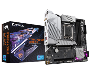 Hovedkort - GIGABYTE B760M AORUS ELITE AX Hovedkort - Intel B760 - Intel LGA1700 socket - DDR5 RAM - Micro-ATX - B760M AORUS ELITE AX