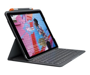 Tastatur - Logitech Slim Folio - keyboard and folio case - QWERTZ - German - oxford grey - Tastatur & Foliosett - Tysk - Grå - 920-011423