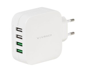 Mobil - Adaptere og ladere - Vivanco 4xUSB Home Charger 4.8A Automatic White - 37564