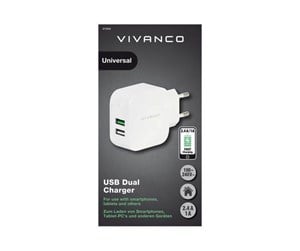 Mobil - Adaptere og ladere - Vivanco 2xUSB Home Charger 3.4A (2.4A+1A) White - 37563