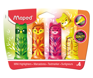 Skrive- & Tegneverktøy - Maped Fluo'Peps Mini Friends Highlighters x4 - 743677