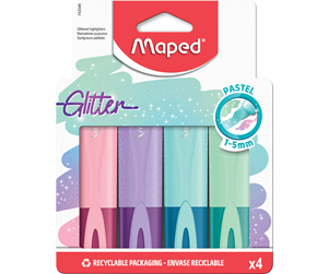 Skrive- & Tegneverktøy - Maped Fluo'Peps Classic Glitter Pastel Highlighters x4 - 742046