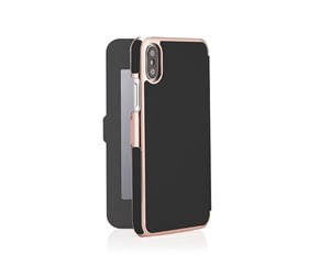 Mobil - Deksel og etui - Pipetto Slim Wallet Mirror for iPhone XR - Black/Rose Gold - P036-77RM-9