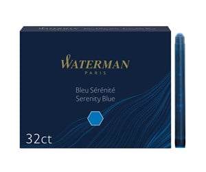 Skrive- & Tegneverktøy - Waterman Fountain Pen Refill Ink Cartridges | Long Standard | Serenity Blue | 32 Count - S0713001