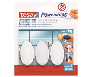 Baderomstilbehør - tesa Powerstrips Hooks Small Oval self-adhesive White - 57533-00006-20