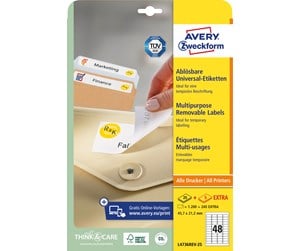 Papir, Fotopapir & Etiketter - Avery Avtagbare flerbruksetiketter , Til alle skrivere, 45,7 x 21,2 mm, Hvit - L4736REV-25