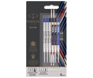 Skrive- & Tegneverktøy - Parker Jotter London Ballpoint and Gel Pen Refill Discovery Pack: 3 Quinkflow Refills for Ballpoint Pens & 3 Quink Gel Refills - 2032738