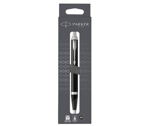 Skrive- & Tegneverktøy - Parker IM Ballpoint Pen | Matte Black with Chrome Trim | Medium Point with Blue Ink Refill - 2150846