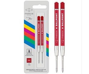 Skoleutstyr - Parker Ballpoint Pen Refill | Medium Tip | Red QUINKflow Ink | 2 Count - 2166545