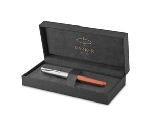 Skrive- & Tegneverktøy - Parker Sonnet Rollerball Pen | Metal & Orange Lacquer with Palladium Trim | Fine Point Black Ink | Gift Box - 2169230