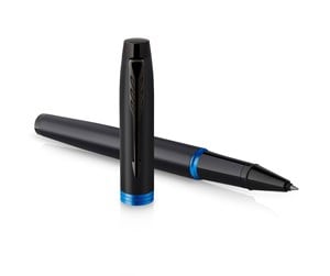 Skrive- & Tegneverktøy - Parker IM Vibrant Rings Rollerball Pen Satin Black Lacquer with Marine Blue Accents Fine Point with Black Ink Refill Gift Box - 2172860