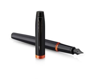 Skrive- & Tegneverktøy - Parker IM Vibrant Rings Fountain Pen | Satin Black Lacquer with Flame Orange Accents | Fine Point with Blue Ink Refill | Gift Box - 2172943