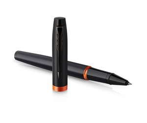 Skrive- & Tegneverktøy - Parker IM Vibrant Rings  Rollerball Pen Satin Black Lacquer with Flame Orange Accents Fine Point with Black Ink Refill Gift Box - 2172945