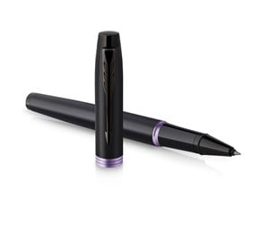 Skrive- & Tegneverktøy - Parker IM Vibrant Rings Rollerball Pen Satin Black Lacquer with Amethyst Purple Accents Fine Point with Black Ink Refill Gift Box - 2172950