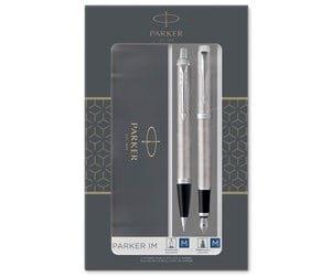 Skrive- & Tegneverktøy - Parker IM Duo Gift Set with Ballpoint Pen & Fountain Pen | Stainless Steel Chrome Trim | Blue Ink Refill & Cartridge | Gift Packaging - 2183058