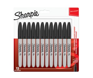 Skrive- & Tegneverktøy - Sharpie Permanent Markers | Fine Point | Black | 12 Count - 1996111