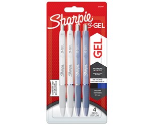 Skrive- & Tegneverktøy - Sharpie S-Gel | Gel Pens | Medium Point (0.7mm) | Frost Blue & White Pearl Barrels | Black & Blue Ink | 4 Count - 2162647