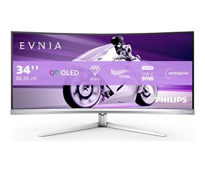 Skjerm - 34" Philips Evnia 8000 Series - 3440x1440 - QD-OLED - 175Hz - 90W USB HUB - KVM Switch - 34M2C8600/00