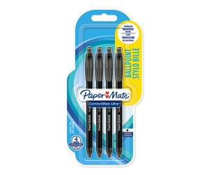 Skrive- & Tegneverktøy - Paper Mate ComfortMate Ultra Retractable Ballpoint Pen | Medium Point (1.0mm) | Black | Pack of 4 - 2027697