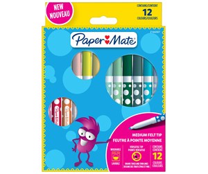 Tape & Lim - Paper Mate Children's Felt Tip Colouring Pens | Washable | Assorted Colours | 12 Fibre Tip Markers - 2166507