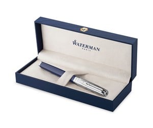 Skrive- & Tegneverktøy - Waterman Exception Fountain Pen | Metal & Blue Lacquer with Palladium Trim and Etched cap | 18K Gold Fine Nib | Gift Box - 2166315