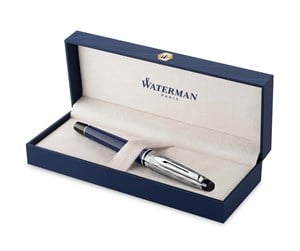 Skrive- & Tegneverktøy - Waterman Expert Fountain Pen | Metal & Blue Lacquer | Chiselled Cap | Stainless Steel Fine Nib | Blue Ink | Gift Box - 2166426