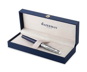 Skrive- & Tegneverktøy - Waterman Hémisphère Fountain Pen | Metal & Blue Lacquer | Chiselled Cap | Stainless Steel Fine Nib | Blue Ink | Gift Box - 2166467