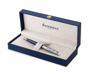 Skrive- & Tegneverktøy - Waterman Hémisphère Ballpoint Pen | Metal & Blue Lacquer | Chiselled Cap | Blue Ink | Gift Box - 2166470