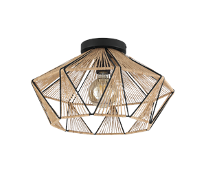 Lamper - EGLO ADWICKLE ceiling lamp black/natural - 43775