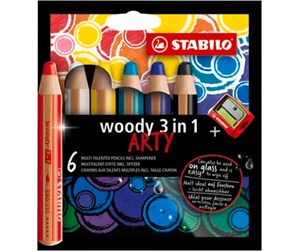 Hobbyartikler - STABILO  woody Arty 3 in 1 cardboard wallet of 6 pens incl. a sharpener - 208548