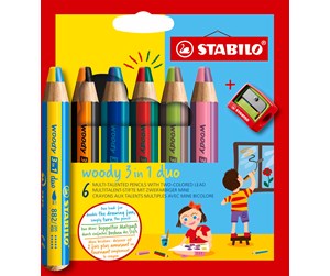 Hobbyartikler - STABILO  woody Arty 3 in 1 cardboard wallet of 6 pens incl. a sharpener MULTI-TALENTED PENCIL WITH TWO-COLORED LEAD. - 208550