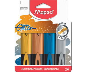 Skrive- & Tegneverktøy - Maped Fluopeps glitter metal highlighters set 4 ass. - 742000