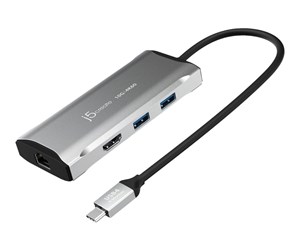 Dokkingstasjon - j5create 6-in-1 USB-C Travel Dock (with Ethernet and 100W PD) - JCD392-N