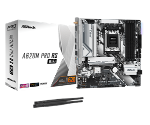 Hovedkort - ASRock A620M PRO RS WIFI Hovedkort - AMD A620 - AMD AM5 socket - DDR5 RAM - Micro-ATX - 90-MXBLX0-A0UAYZ