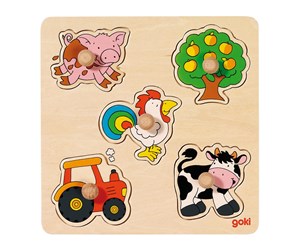 Puslespill - Goki Wooden Stud Puzzle Farm Tre - 57546