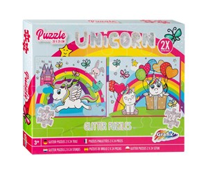 Puslespill - Grafix Glitter Puzzle Set 2x24st. assorted Gulv - 400015-unicorn