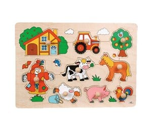 Puslespill - Goki Wooden Stud Puzzle Farm Retro 5pcs. Tre - 57995