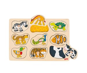 Puslespill - Goki Wooden Animal Bubble Puzzle 9pcs. Tre - 57585