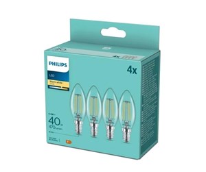 LED-lyspære - Philips LED-lyspære Classic Candle 4,3W/827 (40W) Clear 4-pack E14 - 929001889793