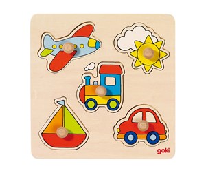 Puslespill - Goki Wooden Stud Puzzle Vehicles Tre - 57547