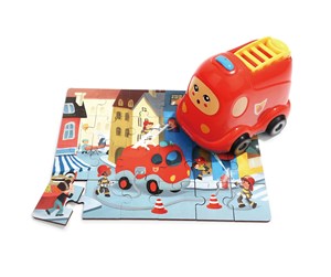 Puslespill - TOPBRIGHT Wooden Jigsaw Puzzle Fire Department with Fire Truck Tre - 130907