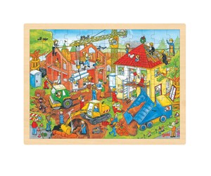 Puslespill - Goki Wooden Jigsaw Puzzle - Construction Site 96p Tre - 57670